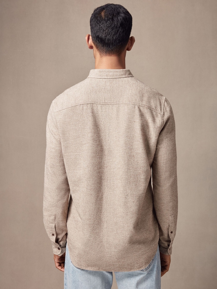 Stone Natural Brushed Texture 100% Cotton Long Sleeve Shirt - Image 5 of 6