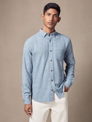 Light Blue Brushed Texture 100% Cotton Long Sleeve Shirt - Image 1 of 6