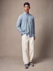 Light Blue Brushed Texture 100% Cotton Long Sleeve Shirt - Image 2 of 6