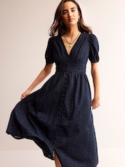 Boden Black Broderie Midi Tea Dress - Image 1 of 5