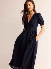 Boden Black Broderie Midi Tea Dress - Image 4 of 5
