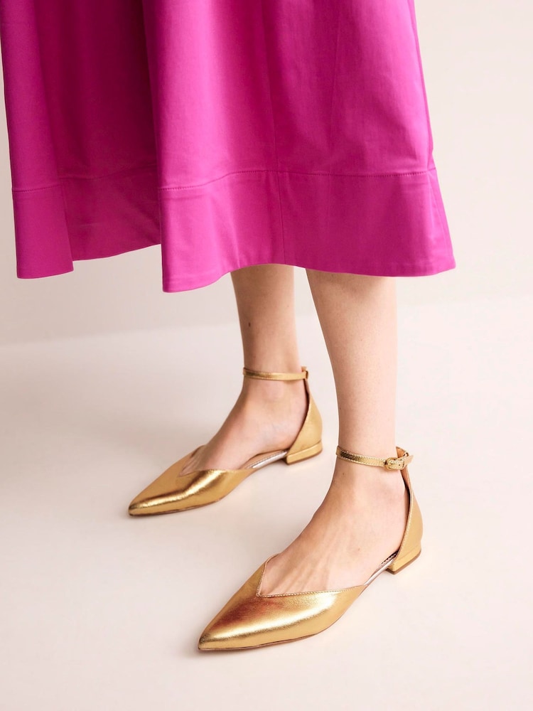 Boden Gold Ankle Strap Point Flats - Image 1 of 4