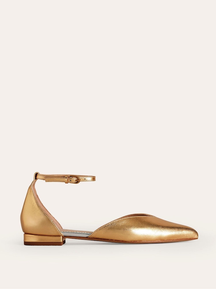 Boden Gold Ankle Strap Point Flats - Image 2 of 4
