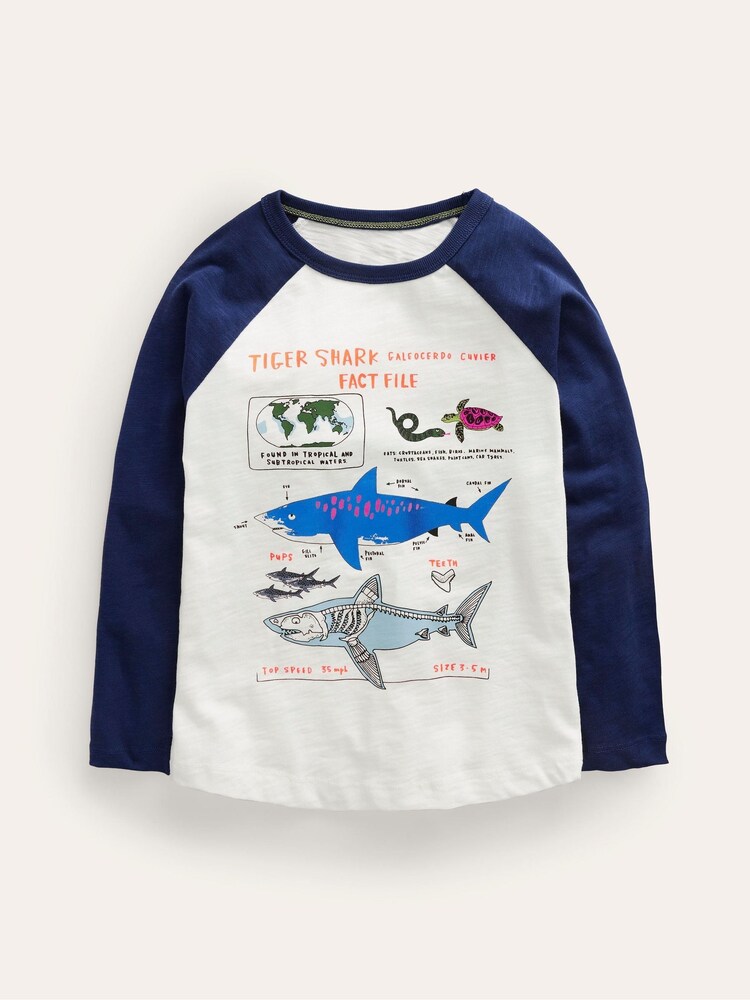 Boden Cream Raglan Fact File T-Shirt - Image 1 of 3