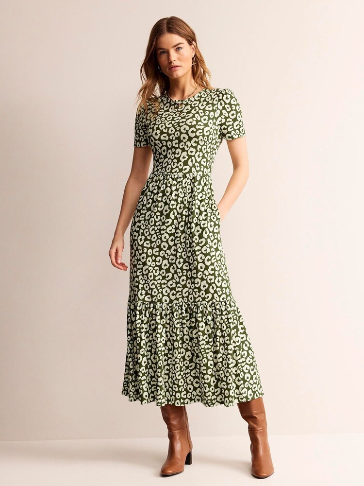 Boden Green Emma Tiered Jersey Midi Dress - Image 1 of 1