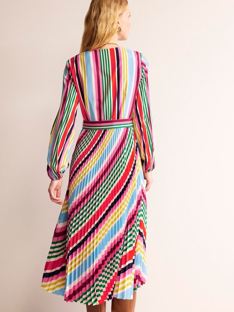 Boden Red V-Neck Pleated Midi Dress - Image 2 of 6