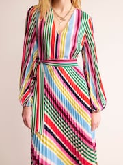 Boden Red V-Neck Pleated Midi Dress - Image 4 of 6