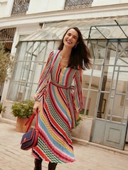 Boden Red V-Neck Pleated Midi Dress - Image 5 of 6