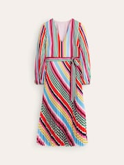 Boden Red V-Neck Pleated Midi Dress - Image 6 of 6