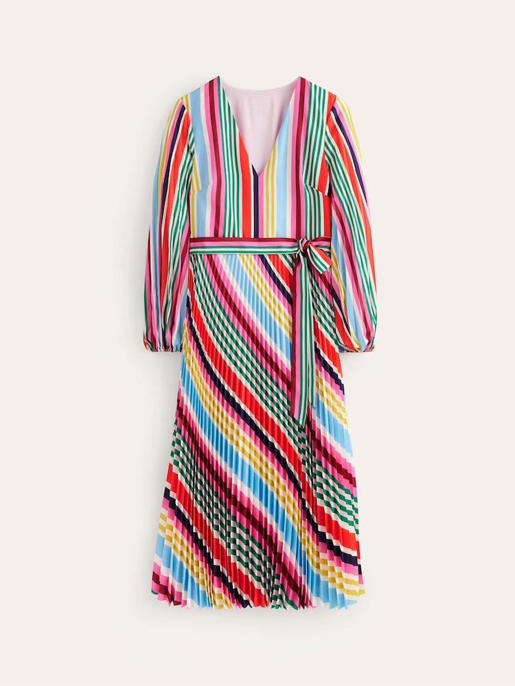 Boden Red V-Neck Pleated Midi Dress - Image 6 of 6