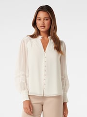 Forever New White Wendy Wave Trim Blouse - Image 1 of 5