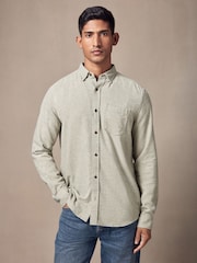 Green Brushed Texture 100% Cotton Long Sleeve Shirt - Image 1 of 7