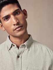 Green Brushed Texture 100% Cotton Long Sleeve Shirt - Image 4 of 7