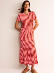 Boden Orange Emma Tiered Jersey Midi Dress - Image 1 of 6