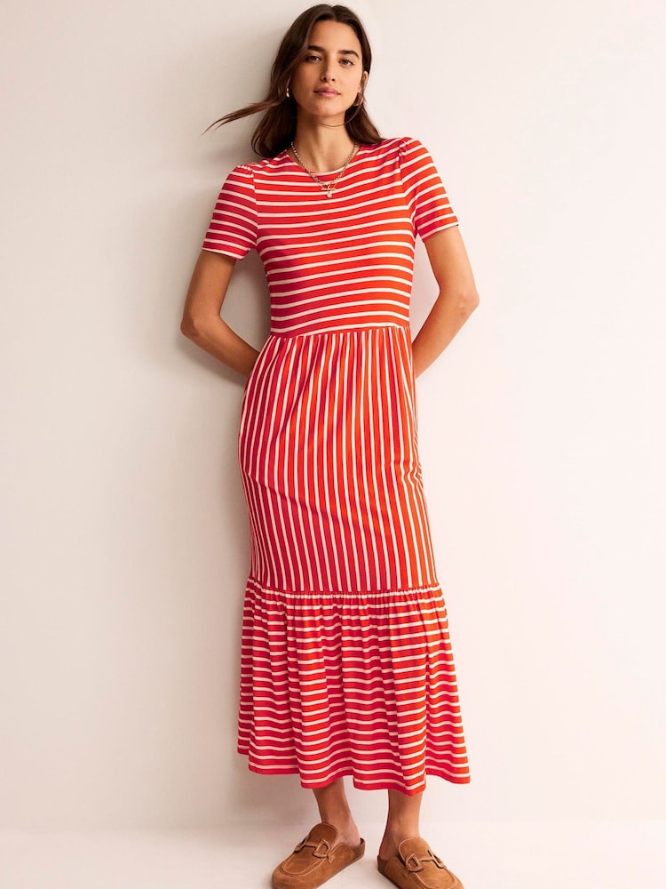 Boden Orange Emma Tiered Jersey Midi Dress - Image 1 of 6 Boden Orange Emma Tiered Jersey Midi Dress - Image 1 of 6