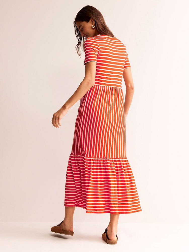 Boden Orange Emma Tiered Jersey Midi Dress - Image 2 of 6 Boden Orange Emma Tiered Jersey Midi Dress - Image 2 of 6