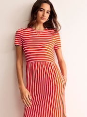 Boden Orange Emma Tiered Jersey Midi Dress - Image 3 of 6