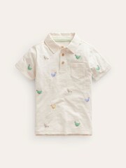 Boden Cream Chicken Embroidered Slubbed Polo Shirt - Image 1 of 3