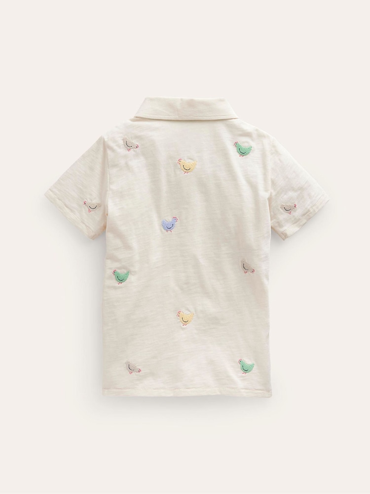 Boden Cream Chicken Embroidered Slubbed Polo Shirt - Image 2 of 3