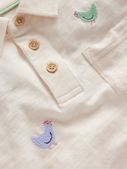 Boden Cream Chicken Embroidered Slubbed Polo Shirt - Image 3 of 3