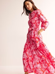 Boden Pink Alba Tiered 100% Cotton Maxi Dress - Image 3 of 7