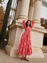 Boden Pink Alba Tiered 100% Cotton Maxi Dress - Image 6 of 7