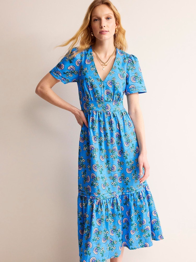 Boden Blue Eve Linen Midi Dress - Image 1 of 5