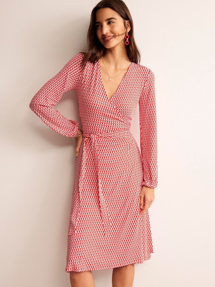 Boden Red Joanna Jersey Midi Wrap Dress - Image 1 of 6