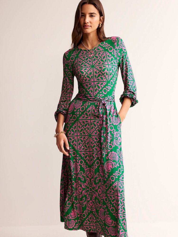 Boden Green Placement Print Jersey Dress - Image 1 of 5