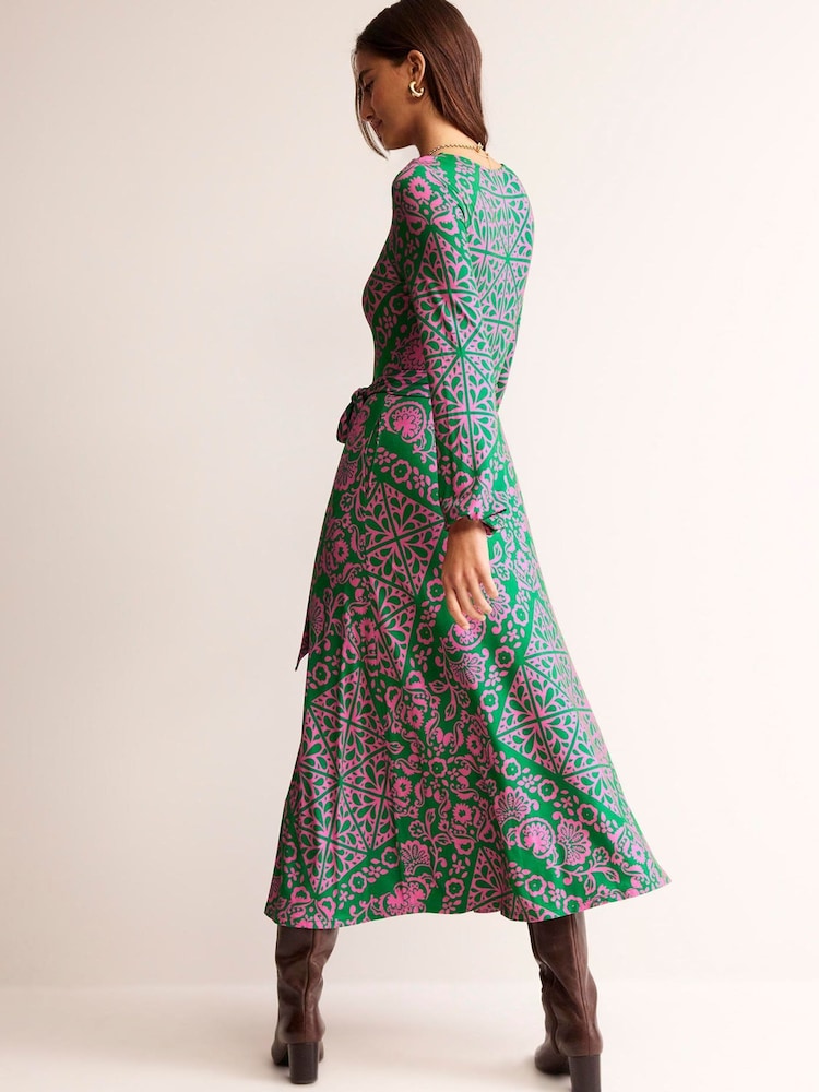 Boden Green Placement Print Jersey Dress - Image 2 of 5