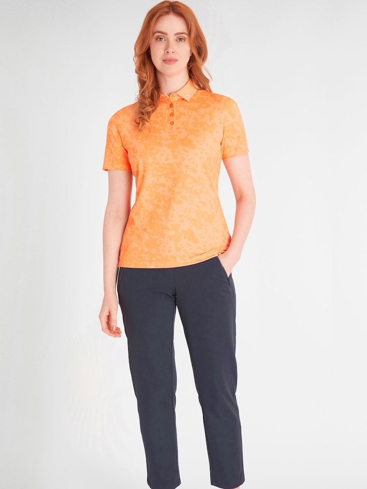 Calvin Klein Golf Orange Canvas Print Polo Shirt - Image 3 of 9