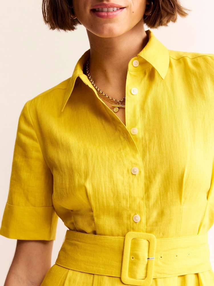 Boden Yellow Louise 100% Linen Midi Shirt Dress - Image 2 of 5