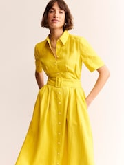 Boden Yellow Louise 100% Linen Midi Shirt Dress - Image 4 of 5