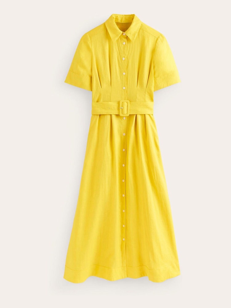 Boden Yellow Louise 100% Linen Midi Shirt Dress - Image 5 of 5