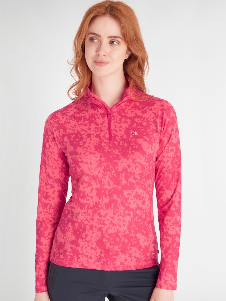 Calvin Klein Golf Pink Canvas Print Zip Top - Image 1 of 9