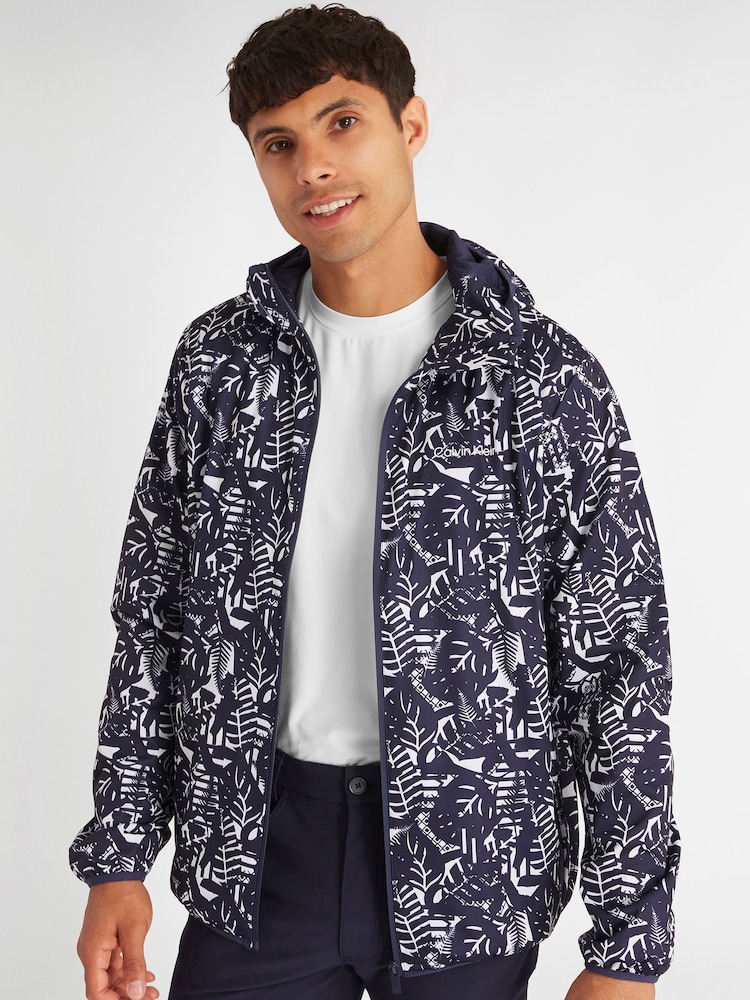 Calvin Klein Golf Printed Windbreaker Blue Jacket - Image 1 of 9 Calvin Klein Golf Printed Windbreaker Blue Jacket - Image 1 of 9