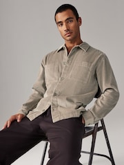 Grey Corduroy Twin Pocket 100% Cotton Shacket Overshirt - Image 1 of 8