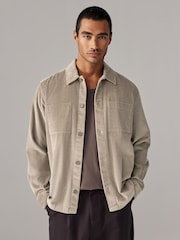 Grey Corduroy Twin Pocket 100% Cotton Shacket Overshirt - Image 2 of 8