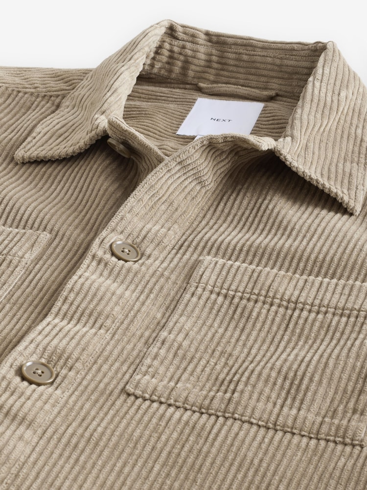 Grey Corduroy Twin Pocket 100% Cotton Shacket Overshirt - Image 8 of 8