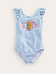 Boden Blue Logo Flutter Sleeve Swimsuit - Image 1 of 3