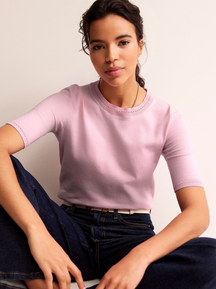Boden Pink Catriona 100% Cotton Crew T-Shirt - Image 1 of 6 Boden Pink Catriona 100% Cotton Crew T-Shirt - Image 1 of 6