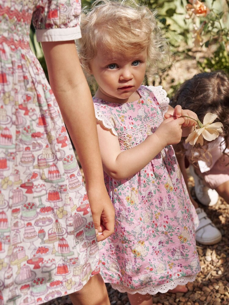 Boden Pink Smocked Lace Trim Dress - Image 1 of 4