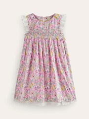 Boden Pink Smocked Lace Trim Dress - Image 3 of 4