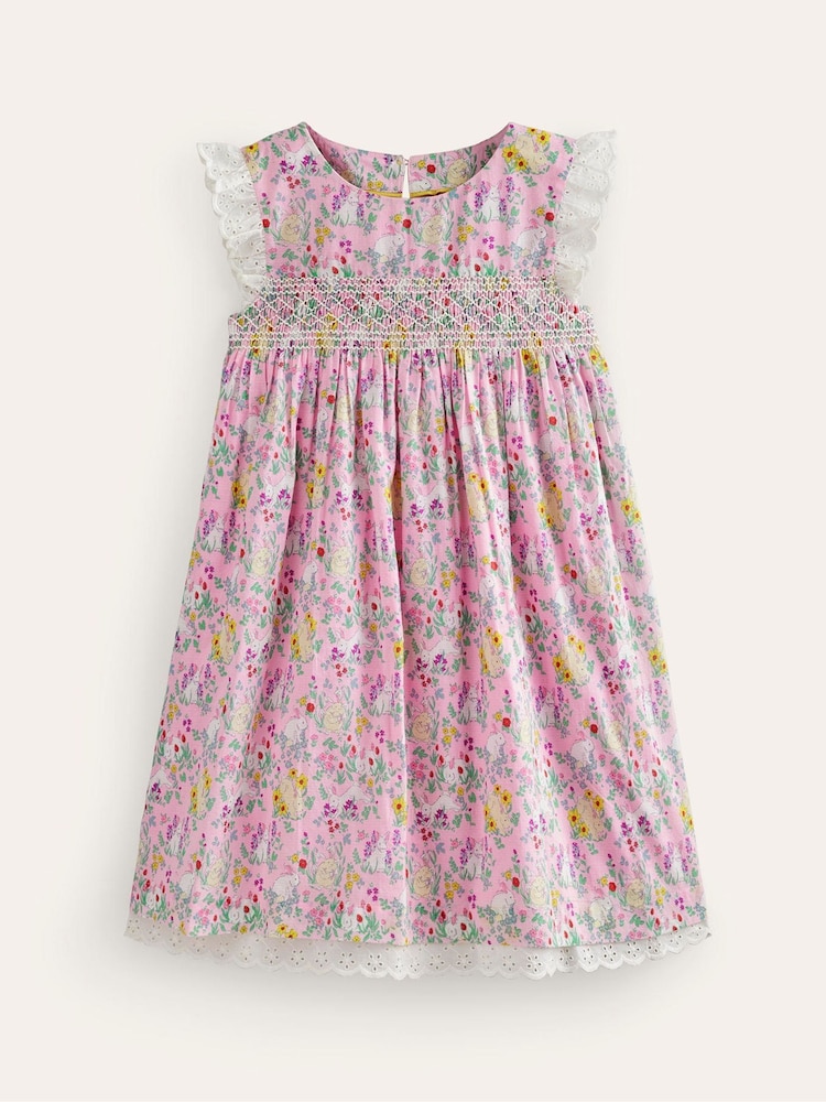 Boden Pink Smocked Lace Trim Dress - Image 3 of 4