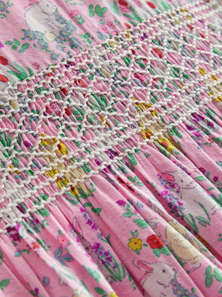 Boden Pink Smocked Lace Trim Dress - Image 4 of 4