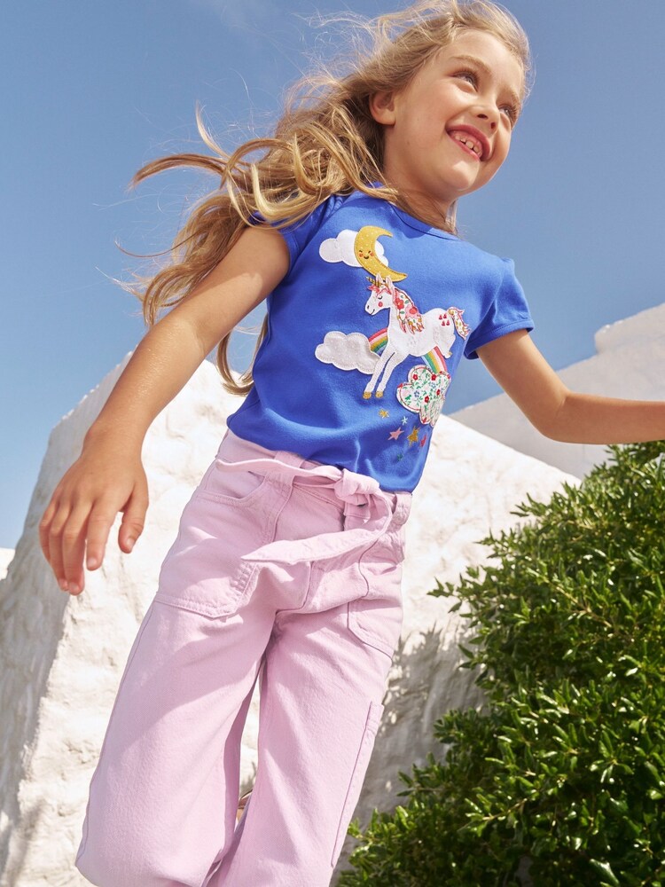 Boden Blue 100% Cotton Puff Sleeve Appliqué T-Shirt - Image 1 of 4 Boden Blue 100% Cotton Puff Sleeve Appliqué T-Shirt - Image 1 of 4
