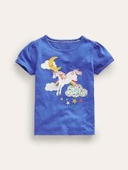 Boden Blue 100% Cotton Puff Sleeve Appliqué T-Shirt - Image 2 of 4