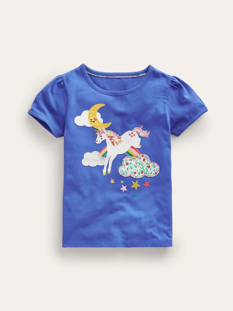 Boden Blue 100% Cotton Puff Sleeve Appliqué T-Shirt - Image 2 of 4 Boden Blue 100% Cotton Puff Sleeve Appliqué T-Shirt - Image 2 of 4