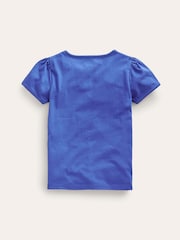 Boden Blue 100% Cotton Puff Sleeve Appliqué T-Shirt - Image 3 of 4