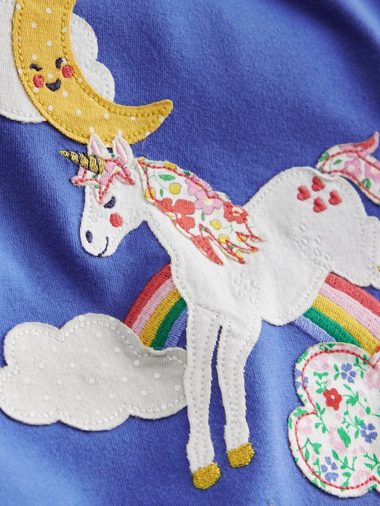 Boden Blue 100% Cotton Puff Sleeve Appliqué T-Shirt - Image 4 of 4